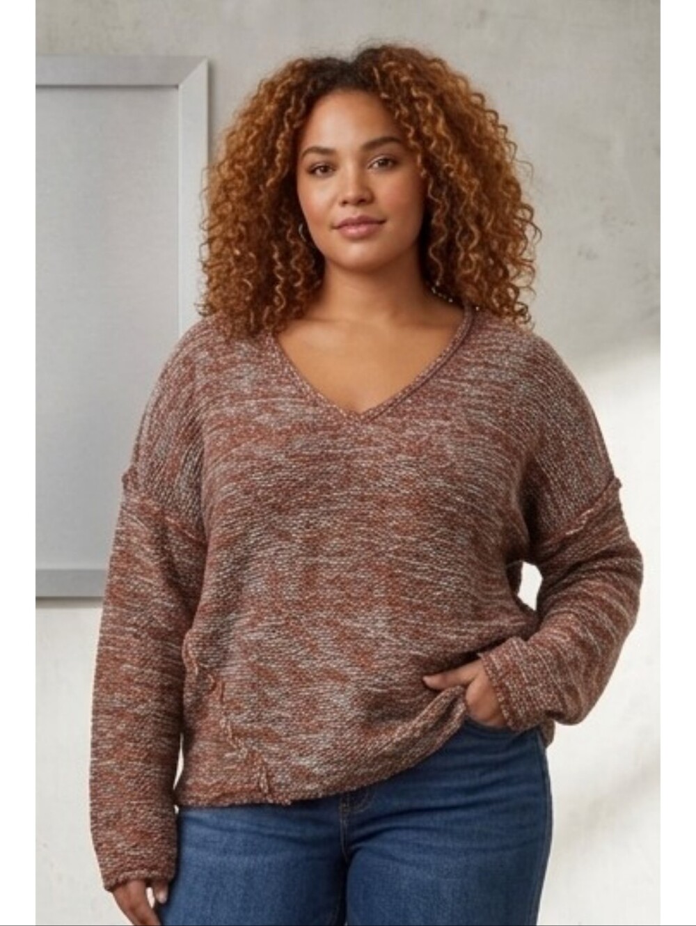 Universal Thread Vneck Hi low Marled Sweater Brown Size XXL